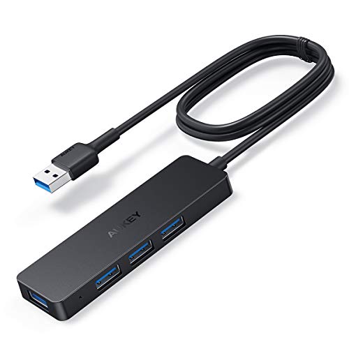 AUKEY Hub USB 3.0 de 4 Puertos USB Hub de Datos Ultrafino de 5Gbps con Cable Extendido de 1M USB Data Hub para MacBook Air, Mac Pro/Mini, Surface Pro, dell XPS 15, PC portátil, HDD móvil, Flash Drive