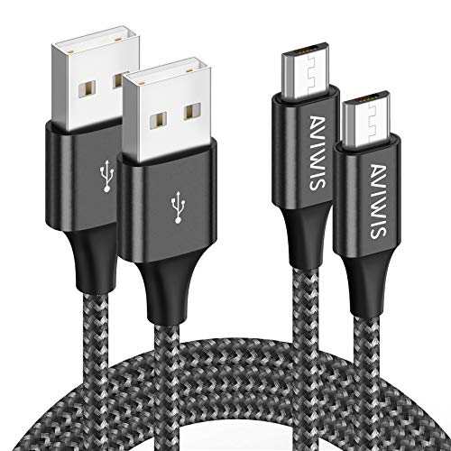 AVIWIS Cable Micro USB [2Pack 0.3M] 3A Carga Rápida Cable Android Nylon Movil Cables Cargador Micro USB Compatible con Samsung Galaxy S7 S6 Edge S5 J7 J5 J3 A10 A6, Huawei, Xiaomi, Kindle - Negro