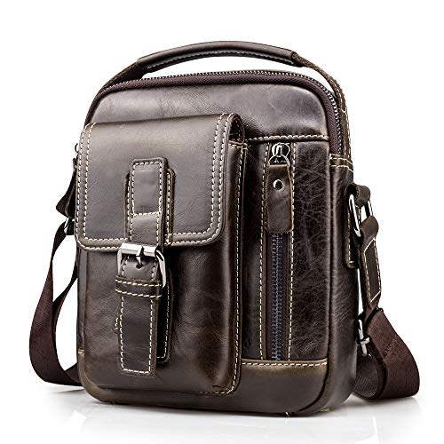 BAGZY Vintage Bolso Hombre Bolso de Hombre Bandolera Cuero Crossbody Bolso de Mano Bolsa de Cuero Messenger Hombre Piel Práctico Bolso de Negocios Bolsa Cruzada Cuerpo Café