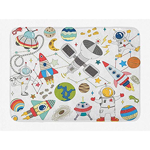 Balance-Life Tappetino da bagno per Feste scientifiche, Illustrazione di astronauti che visitano pianeti lontani sconosciuti Balance-Life Tappetino da bagno per Feste scientifiche, Illustrazione di astronauti che visitano pianeti lontani sconosciuti