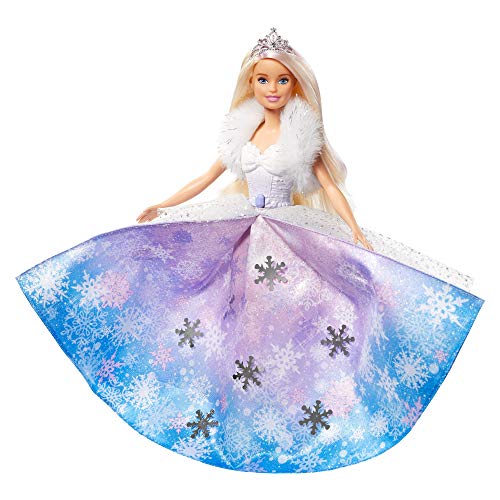 Barbie Muñeca Princesa de la nieve, falda azul transformación mágica (GKH26)
