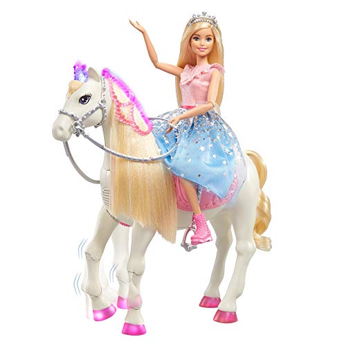 Barbie - Princess Adventures Prance y Shimmer Caballo y muñeca Rubia, Regalo niños +3 años (Mattel GML79), Embalaje estándar