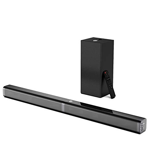 Barra de Sonido 2.1 para TV, BOMAKER 4K&HD 100W con Subwoofer, Potencia 110 dB, Bluetooth 5.0, 5 Modos de Sonido, Óptico, 3,5 mm AUX, USB, para Cine en Casa, Tapio V (Negro-3)