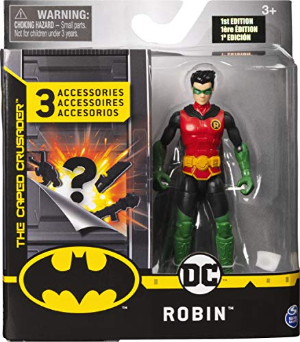 BATMAN Figura de acción Robin de 10.16 cm con 3 Accesorios misteriosos, Misión 2