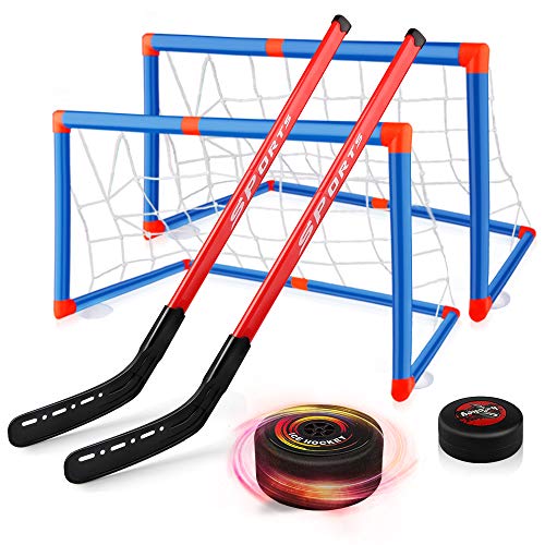 Baztoy Juguete de Hockey Flotante,Pelota de Hockey AéREO Juguetes para Niños 3 4 5 6 7 8 9 10 11 12 Años, Juego Hockey con 2 Porterias y 2 Palos de Hockey, para Regalos Navidad Cumpleaños Juegos