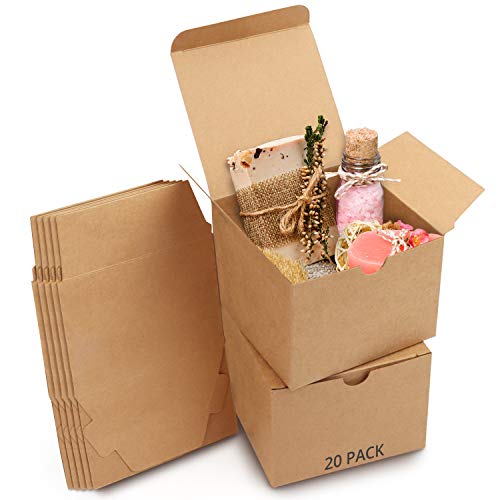 Belle Vous Cajas de cartón Kraft Marrón (Pack de 20) - Medidas 12 x 12 x 9 cm - Caja Kraft de Fácil Ensamblado - Cajas Automontables - Cajitas para Regalos de Fiesta, Cumpleaños, Bodas, Presentes