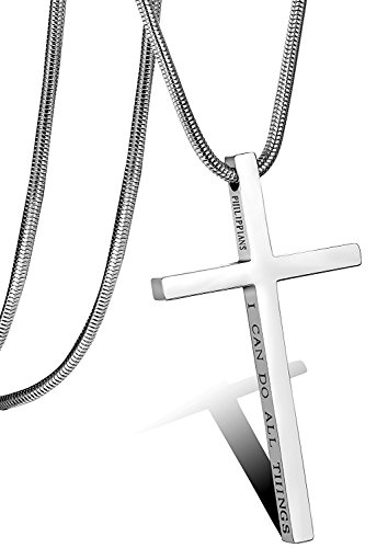 Besteel Acero Inoxidable Collar Cruz para Hombre Mujer Cadena Serpiente con Colgante Cruz Collar Religioso, 61CM Plata