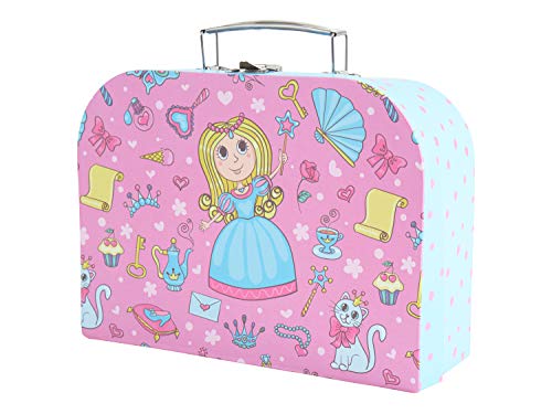 Bieco Kinderkoffer mit Prinzessin Motiv, Koffer aus Pappe, Metall-Tragegriff, Köfferchen für Kinder Equipaje Infantil, 25 cm, 4 Liters, Rosa (Hellblau/ Pink)
