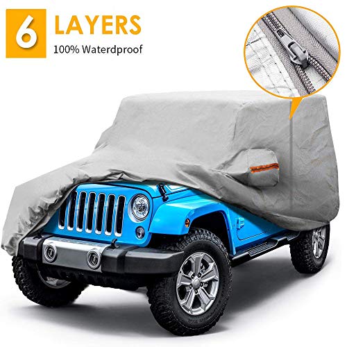 Big Ant - Funda para coche 100 % impermeable, para Jeep Wrangler de 2 puertas, Jeep Wrangler, cubierta completa para CJ, YJ, TJ y JK de 2 puertas con cremallera (430 x 165 x 165 cm)