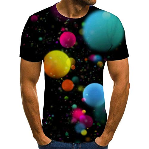 Blue and White Reflections Short Sleeved Shirts for Men Three-Color Foam Ball T-Shirt Men's 3DT Shirt Short-Sleeved Round Neck Digital Printing Casual Short-Sleeved-Color_XL