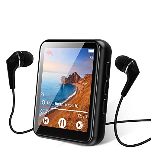 Bluetooth 5.0 Reproductor MP3, 16GB Reproductor de Música 1.8 Pulgadas Pantalla Táctil Completa, con Altavoz, FM Radio, Grabación, Podometro, Auriculares, Soporte Expandible hasta 128G…