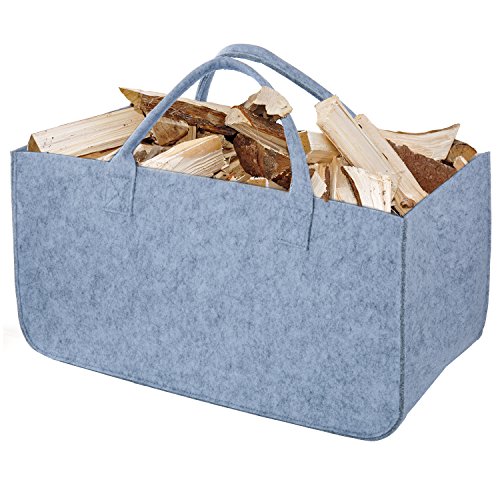 Bolsa de Fieltro, Diealles Chimenea Madera Cesta con Mango para Transportar Madera, Juguetes, Periódicos, Compras, 50 x 25 x 25 cm (Gris)