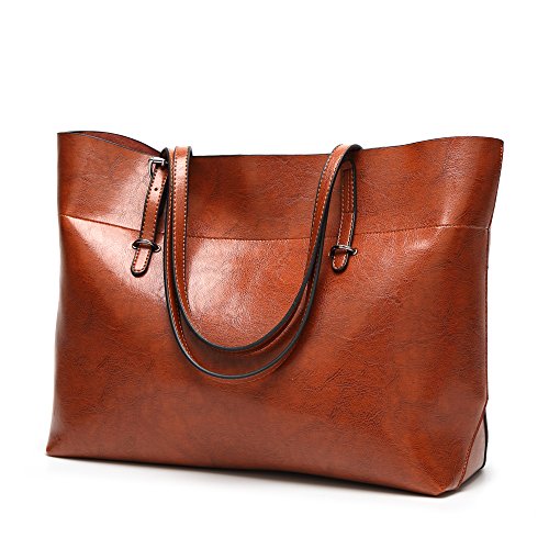 Bolsos De Hombro De Mujer Suave Cuero Bolsos Gran Capacidad Retro Vintage Tapa-Casual De La Manija-La bolsa de 15.5" no contiene una correa ajustable para el hombro