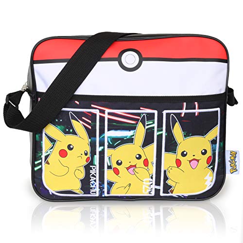 Bolsos Infantiles Negros Pokémon para Niños | Bolsa De Mensajero Deportiva con Pikachu | Mochila Pokemon con Correa Larga para Usar como Bandolera | Bolsa De Viaje Elegante | Regalo De Cumpleaños