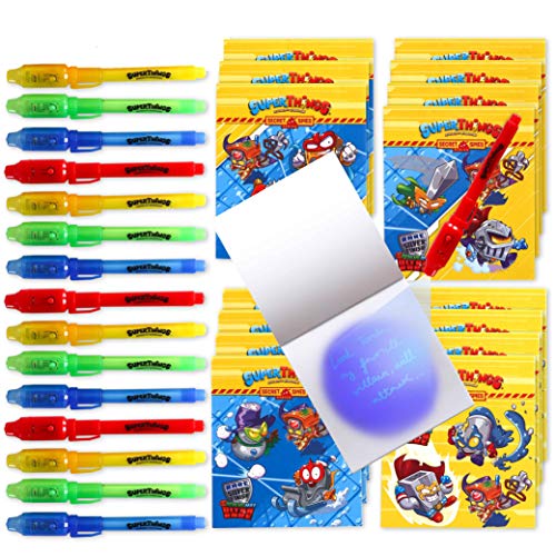 BONNYCO SuperThings Secret Spies - Detalles Cumpleaños Niños, Boligrafo Tinta Invisible y Libreta Pack x 16 | Regalos Cumpleaños Niños Colegio, Detalles Cumpleaños Infantiles, Relleno Piñata