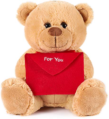 BRUBAKER Oso de Peluche con sobre Rojo - For You - 25 cm - Osito - Marrón Claro BRUBAKER Oso de Peluche con sobre Rojo - For You - 25 cm - Osito - Marrón Claro