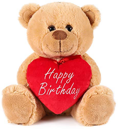 BRUBAKER Oso / Osito de Peluche con 'Happy Birthday' de corazón - 25 cm - Marrón