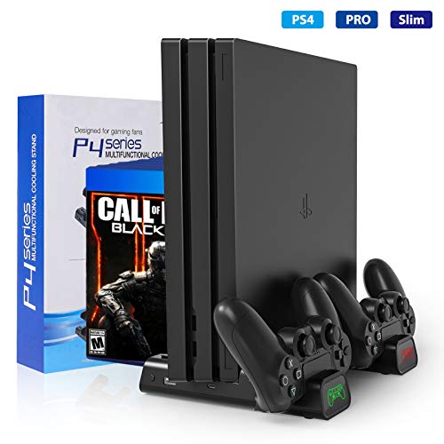 Buluri Soporte Vertical con Ventiladores de refrigeración, Soporte para PS4, estación de Carga con Controlador Dual Todo en uno,Almacenamiento de Juegos para PS4 / PS4 Pro / PS4 Slim Buluri Soporte Vertical con Ventiladores de refrigeración, Soporte para PS4, estación de Carga con Controlador Dual Todo en uno,Almacenamiento de Juegos para PS4 / PS4 Pro / PS4 Slim