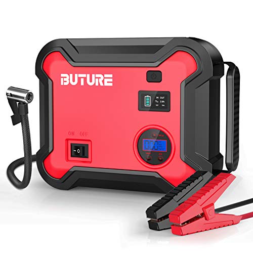 BuTure Arrancador de Coches con Compresor de Aire, 2500A 23800mAh Arrancador de Baterias de Coche (para Todo vehículo de Gasolina o 8.0L de Diesel),150 PSI Inflado Rápido, Carga Rápida y Linterna LED. BuTure Arrancador de Coches con Compresor de Aire, 2500A 23800mAh Arrancador de Baterias de Coche (para Todo vehículo de Gasolina o 8.0L de Diesel),150 PSI Inflado Rápido, Carga Rápida y Linterna LED.