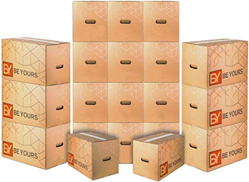 BY BE YOURS Pack 20 Cajas Cartón Mudanza Grandes con asas - 50x30x30 cm en Cartón Doble - Cajas Mudanza Ultra Resistentes - Fabricadas en España BY BE YOURS Pack 20 Cajas Cartón Mudanza Grandes con asas - 50x30x30 cm en Cartón Doble - Cajas Mudanza Ultra Resistentes - Fabricadas en España