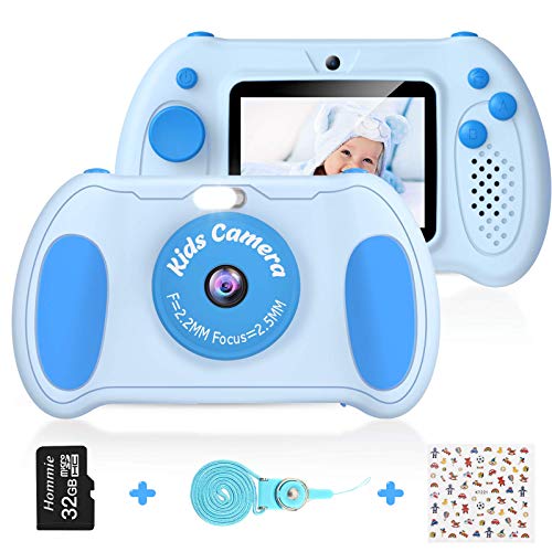 Cámara Digital para Niños, Hommie 32GB Camara Fotos Infantil de Doble Lente 1200MP/ 1080P con Speedlite, 3 Juegos y Reproductor MP3, Cámara para Niños de 2.4" Pantalla, Regalos para 3 a 12 Años,Azul