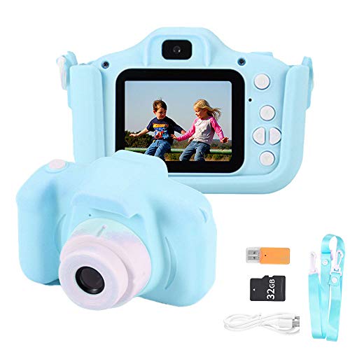Cámara para Niños Cámara Digitale Selfie para Niños de Tarjeta 32GB, HD 1200 MP/1080P Doble Objetivo, Ideales para niños de 3 a 12 años, Regalos Juguete para Navidad, Azul