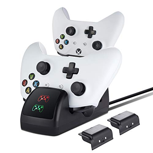 Cargador Mando para Xbox One X S, Estación de Carga Base de Cargador Recargable Bateria Accesorios para Xbox One/ Xbox One S/Xbox One X/Elite Controlador, 2x 1200mAh bateria Cargador Mando para Xbox One X S, Estación de Carga Base de Cargador Recargable Bateria Accesorios para Xbox One/ Xbox One S/Xbox One X/Elite Controlador, 2x 1200mAh bateria