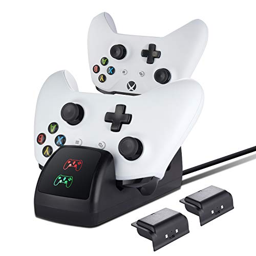 Cargador Mando para Xbox One X S, Estación de Carga Base de Cargador Recargable Bateria Accesorios para Xbox One/ Xbox One S/Xbox One X/Elite Controlador, 2x 1200mAh bateria