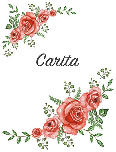Carita: Personalized Notebook with Flowers and First Name – Floral Cover (Red Rose Blooms). College Ruled (Narrow Lined) Journal for School Notes, Diary Writing, Journaling. Composition Book Size