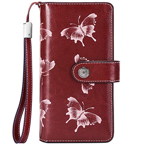Cartera Cuero Mujer Bloqueo RFID Monedero Piel Mujer Grande con Muchos Bolsillos, Billetera Larga Mujer con Cremallera 26 Ranuras para Tarjetas, Carteras de Piel para Dama XXL (Mariposa Rojo) Cartera Cuero Mujer Bloqueo RFID Monedero Piel Mujer Grande con Muchos Bolsillos, Billetera Larga Mujer con Cremallera 26 Ranuras para Tarjetas, Carteras de Piel para Dama XXL (Mariposa Rojo)