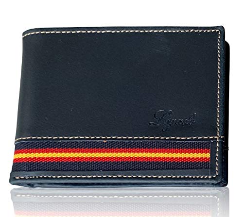 Cartera Hombre Marino Piel tratada LEGADO con Bandera España Cartera Ubrique Regalo Pulsera Bandera de España (Horizontal Marino sin Broche)