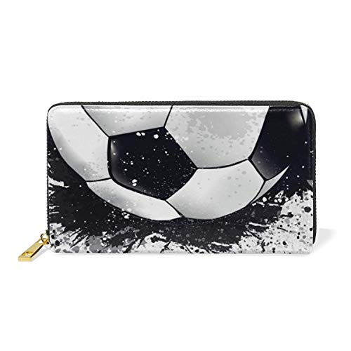 Carteras largas de Cuero Genuino para Mujer The World Cup Football Cremallera Alrededor del Monedero Cartera para niñas