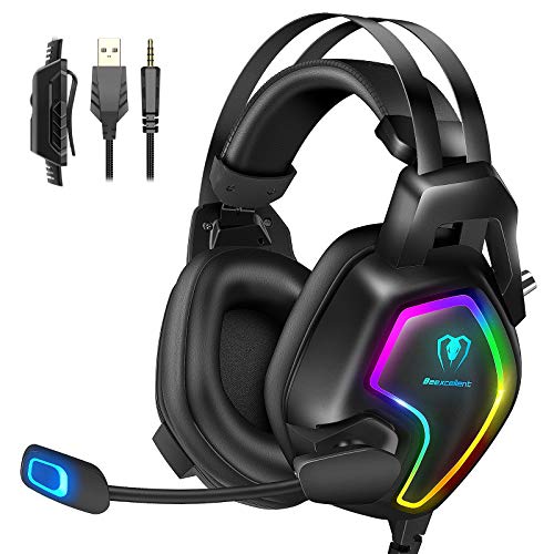 Cascos PS4 con Micrófono, Auriculares Gaming Profesional con Doble Haz, 50mm Drivers Sonido Envolvente, Reducción de Ruido y Comodidad, para PS4/Xbox one/PC/Tableta