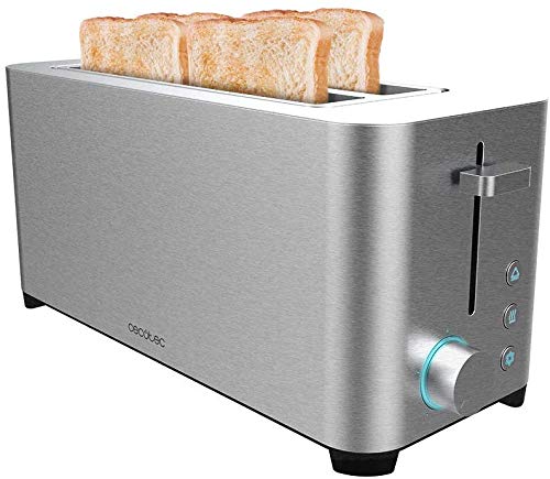 Cecotec Tostadora YummyToast Extra Double - Doble Ranura Larga, Acabados en Acero Inoxidable, 4 Tostadas, 1400 W Potencia, 5 Niveles Potencia,2 Funciones preconfiguradas