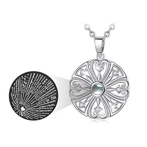 CELESTIA 100 IdiomasTe Amo Collares Mujeres, Plata de Ley 925 Nano Tecnología Grabado Collar de Recuerdos de Amor, Día de la Madre Regalos del Día de San Valentín para Ella, Joyas