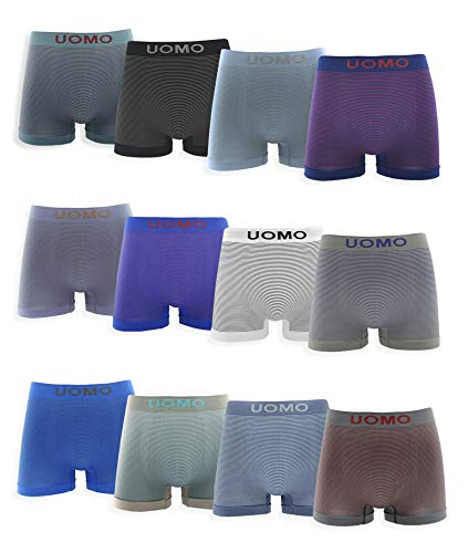 Channo Calzoncillos Boxer de Licra sin Costuras con Rayas. Pack de 12 Boxer. Talla XL