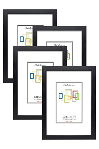 Chely Intermarket, Marco de Fotos A4 (Negro) MOD-254 (Pack de 4 uds), Hecho de Madera, Ancho de Bastidor 1,20cm con Acabado Elegante | Marco para títulos y certificados (254-A4*4-0,60)