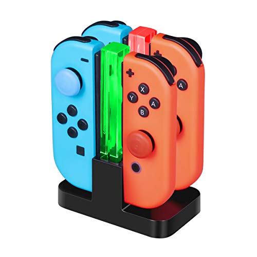 CHEREEKI Base de Carga para Switch, 4 en 1 Cargador del Controlador para Joy-con con Puerto USB-C, Indicador LED (Negro-2)