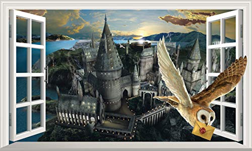 Chicbanners Harry Potter Hogwarts Castle Hedwig Owl 3D Magic Window V444 - Adhesivo decorativo para pared (1000 mm de ancho x 600 mm de profundidad)
