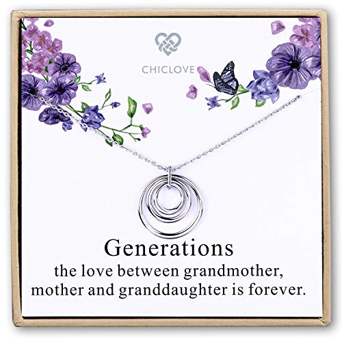CHICLOVE Collar Generaciones - 3 Generaciones, Collar de 3 Círculos Collar de la Abuela Círculos entrelazados, Abuela, Regalo de la Abuela, Madre Abuela, día de la Madre Regalo