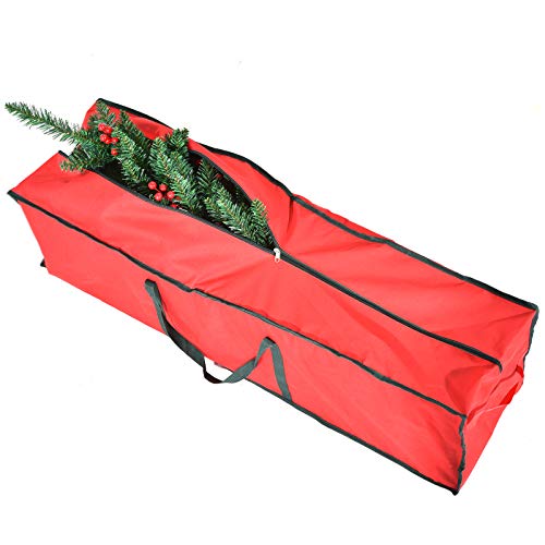 CHORTAU Bolsa de almacenamiento para árboles de Navidad (43 "x 12" x 12 "), para árboles de hasta 7.5 pies de tela Oxford, Bolsa de almacenamiento duradera para Navidad con asas de transporte, Rojo