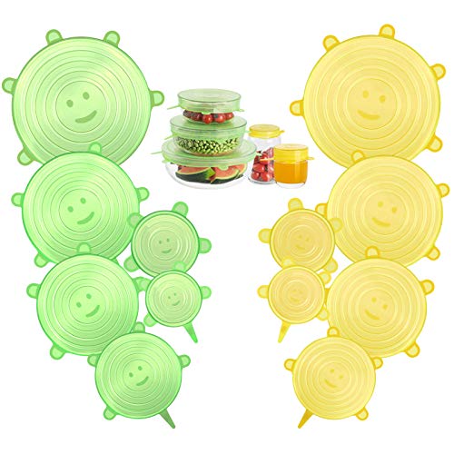 CISHANJIA Tapas de Silicona Elasticas,Paquetes de 12 Tapas de Silicona Reutilizables Ecológicas,Sin BPA, Adaptarse a Varios Tamaños y Formas de Contenedores,Seguro para Lavavajillas(Amarillo Verde) CISHANJIA Tapas de Silicona Elasticas,Paquetes de 12 Tapas de Silicona Reutilizables Ecológicas,Sin BPA, Adaptarse a Varios Tamaños y Formas de Contenedores,Seguro para Lavavajillas(Amarillo Verde)