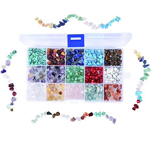 Cizen - Cuentas de piedras preciosas, 15 colores, piedras mixtas irregulares, cuentas de piedras de colores para creación de joyas DIY, 6-8 mm