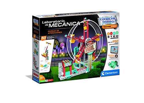 Clementoni Ciencia y Juego- Laboratorio de Mecánica-Parque de Atracciones Juego de Construcción, Multicolor (55385)