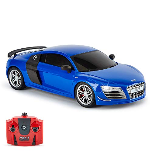 CMJ RC Cars Audi R8 GT R/C Coche Teledirigido con Control Remoto en Escala 1:18 Luces de Trabajo 2.4 GHz (Azul 1:18)