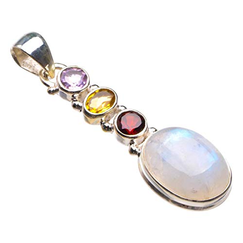 Colgante de plata de ley 925 con piedra lunar arcoíris natural, granate, amatista y citrino hecho a mano, 5 cm D1806 Colgante de plata de ley 925 con piedra lunar arcoíris natural, granate, amatista y citrino hecho a mano, 5 cm D1806