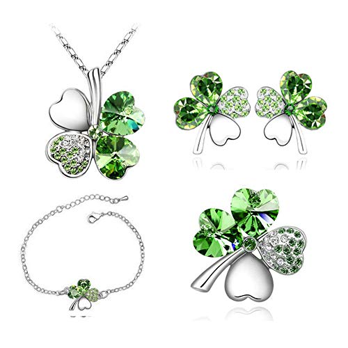 Colgante Trebol Brazalete de Trébol de Cuatro Hojas Pendientes de Trébol de Lucky Clover Broche de la Novedad, Juego de Joyas de Trébol para Madres, Mujeres, Novias, Mujeres, Hijas, 4pcs / Set Colgante Trebol Brazalete de Trébol de Cuatro Hojas Pendientes de Trébol de Lucky Clover Broche de la Novedad, Juego de Joyas de Trébol para Madres, Mujeres, Novias, Mujeres, Hijas, 4pcs / Set