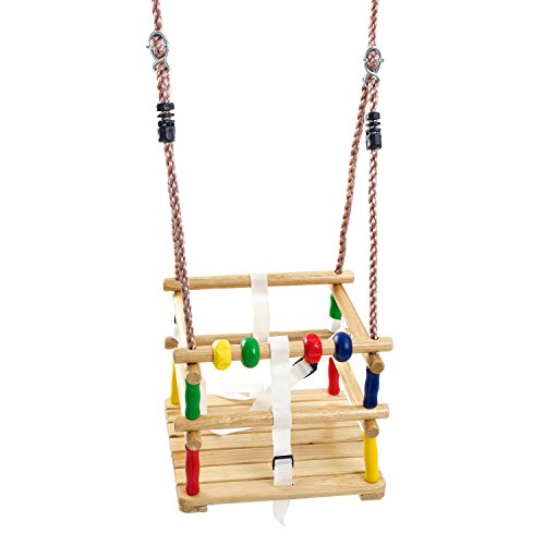 Columpio De Madera Maciza para Niños con Arnés De Seguridad Y Cuentas De Juegos - Adorable Columpio para Jardín O Guardería Columpio De Madera Maciza para Niños con Arnés De Seguridad Y Cuentas De Juegos - Adorable Columpio para Jardín O Guardería