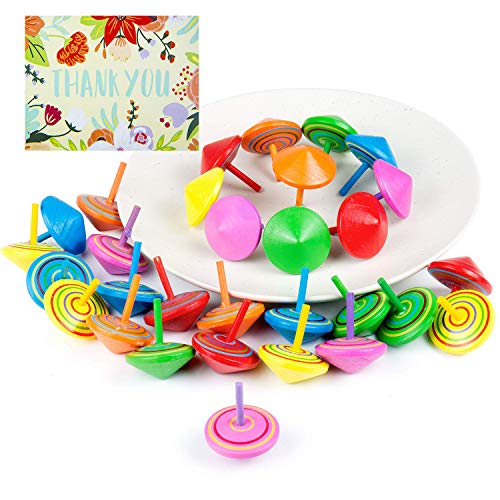 Comius Juego de peonzas, Lote de 30 Peonzas de Madera de Colores - Regalos y Detalles para Comuniones, Niños, Niñas, Fiestas de Cumpleaños