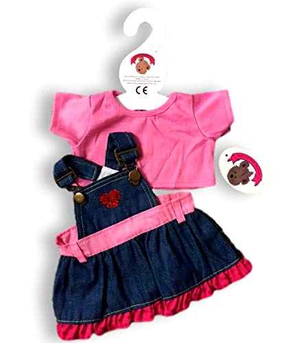 Construya su Bears Armario 15 Pulgadas Vestido Corazón Denim con la Camiseta del Oso de Peluche Ropa de Build Oso de Peluche (Rojo)